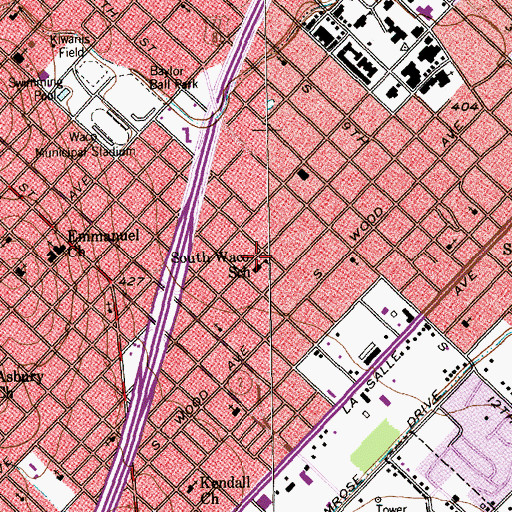 Topographic Map of South Waco School, TX