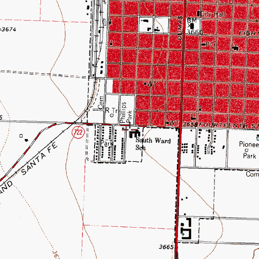 Topographic Map of South Ward School, TX