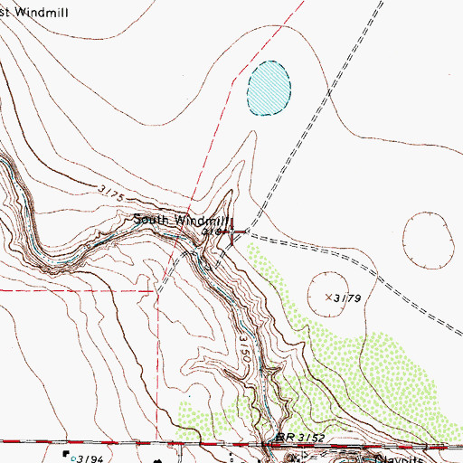 Topographic Map of South Windmill, TX