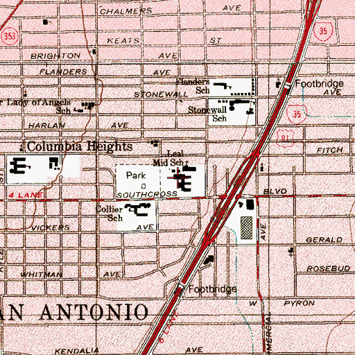 Topographic Map of Armando Leal Middle School, TX