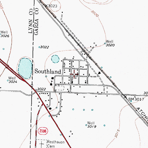 Topographic Map of Southland, TX