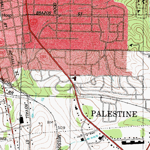 Topographic Map of Southside Church, TX
