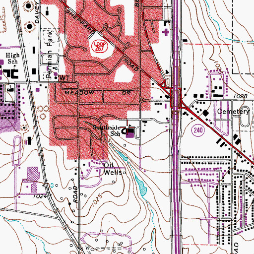 Topographic Map of Southside School, TX
