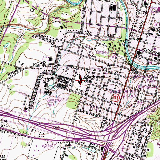 Topographic Map of Southwest School, TX