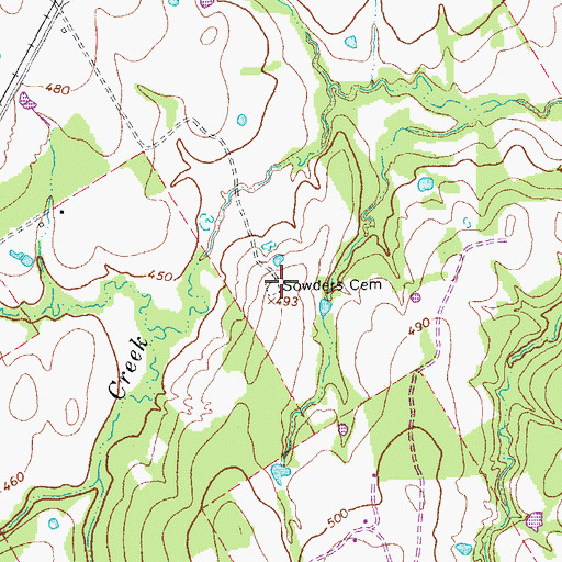 Topographic Map of Sowders Cemetery, TX
