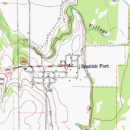 Topographic Map of Spanish Fort, TX