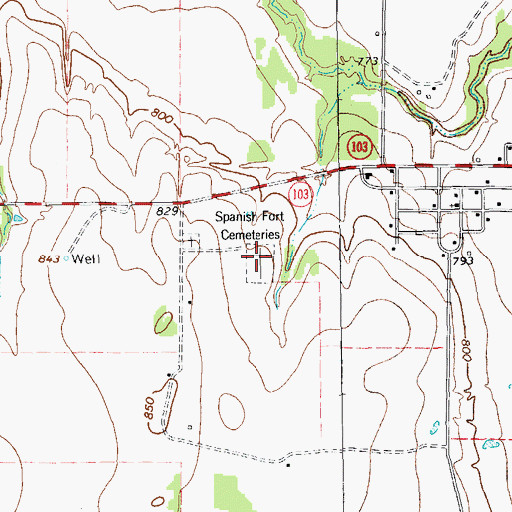 Topographic Map of Spanish Fort Cemeteries, TX