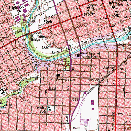 Topographic Map of Spanish Park, TX