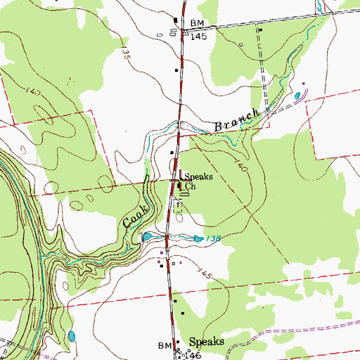 Topographic Map of Speaks Church, TX