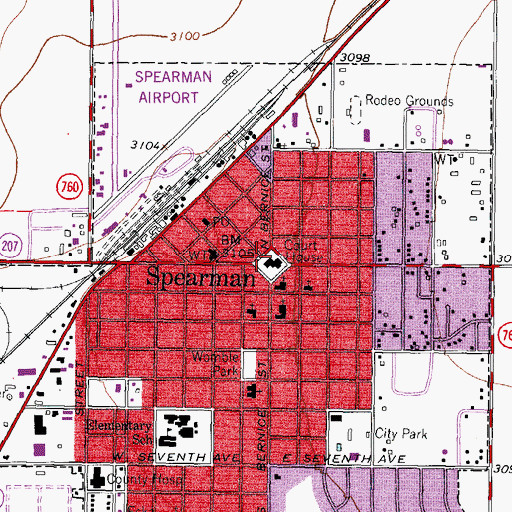 Topographic Map of Spearman, TX