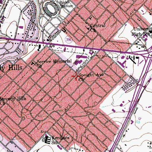 Topographic Map of Speight Avenue Church, TX
