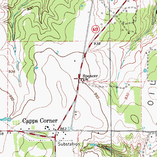 Topographic Map of Spencer Church, TX