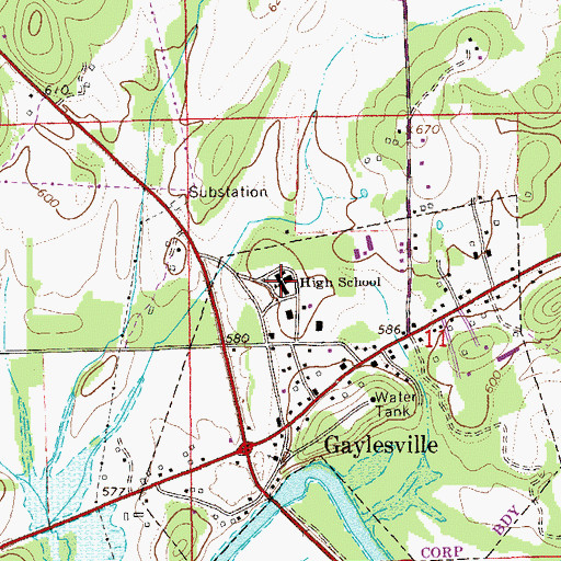 Topographic Map of Gaylesville High School, AL