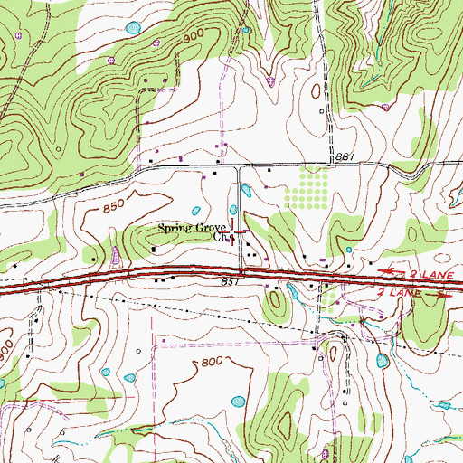 Topographic Map of Spring Grove Church, TX