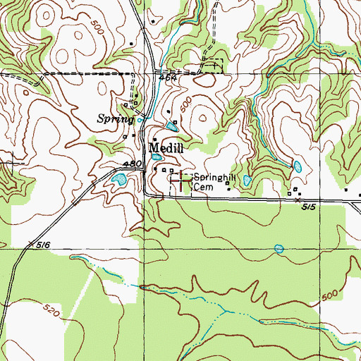 Topographic Map of Springhill Cemetery, TX