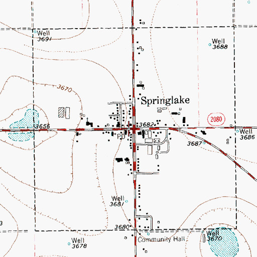 Topographic Map of Springlake, TX