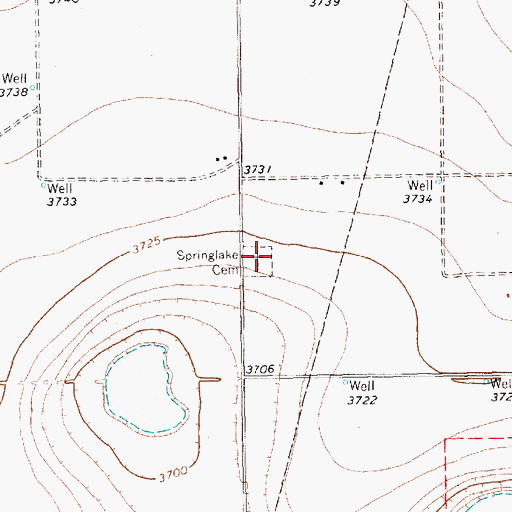 Topographic Map of Springlake Cemetery, TX