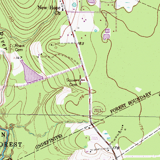 Topographic Map of Squier Cemetery, TX