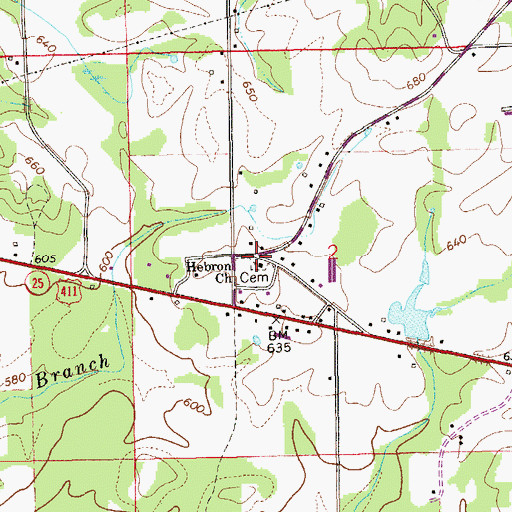 Topographic Map of Hebron Cemetery, AL