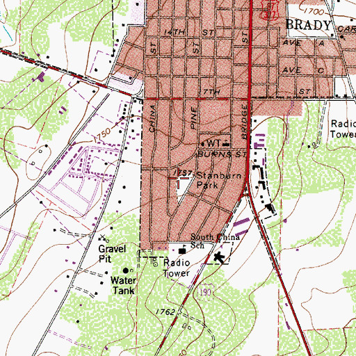 Topographic Map of Stanburn Park, TX