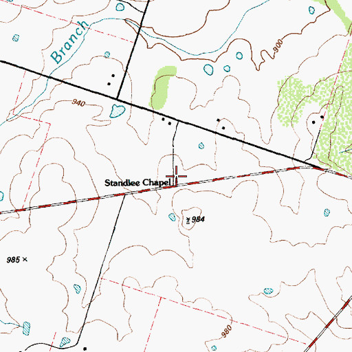Topographic Map of Standlee Chapel, TX