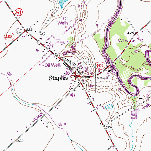 Topographic Map of Staples, TX