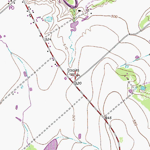 Topographic Map of Staples Cemetery, TX