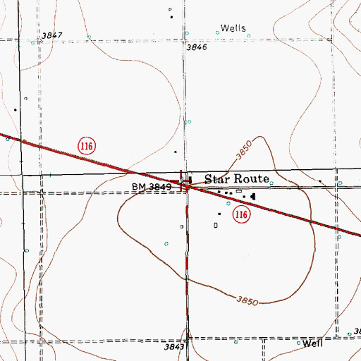 Topographic Map of Star Route, TX