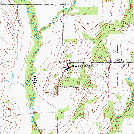 Topographic Map of Starks Chapel, TX