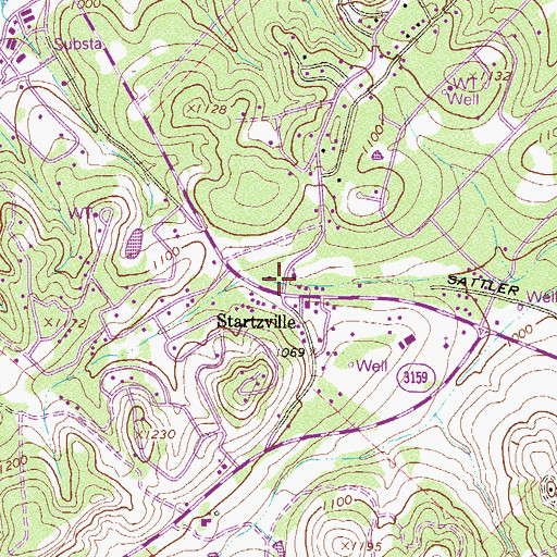 Topographic Map of Startzville, TX