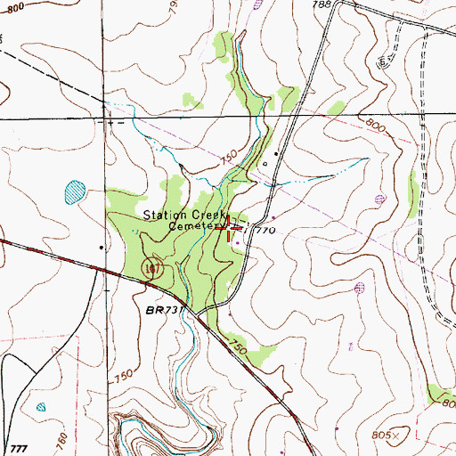 Topographic Map of Station Creek Cemetery, TX