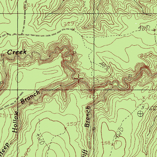 Topographic Map of Steep Hollow Branch, TX