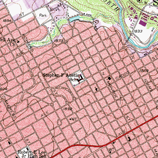 Topographic Map of Stephen F Austin School, TX