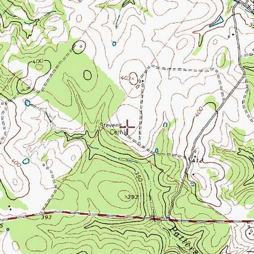 Topographic Map of Stevens Cemetery, TX