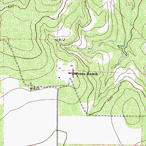 Topographic Map of Stevens Ranch, TX