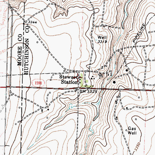 Topographic Map of Stewart Station, TX