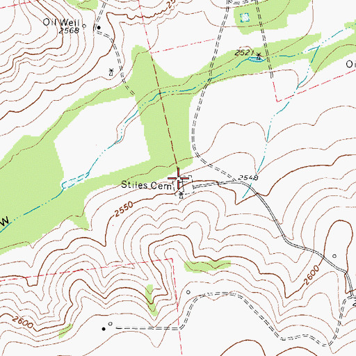 Topographic Map of Stiles Cemetery, TX