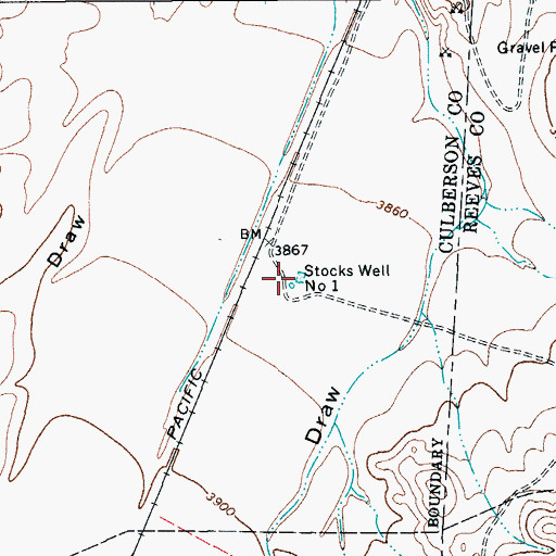 Topographic Map of Stocks Well Number One, TX