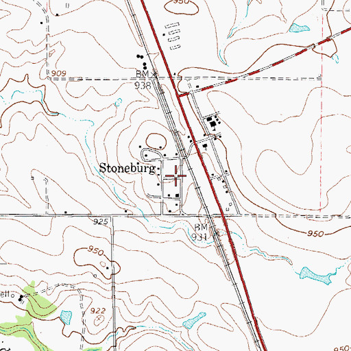 Topographic Map of Stoneburg, TX