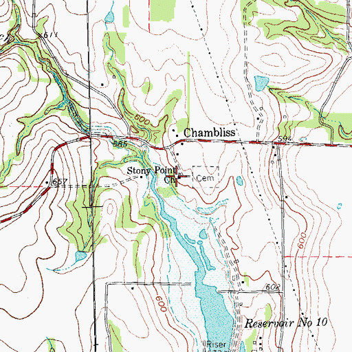 Topographic Map of Stony Point Church, TX