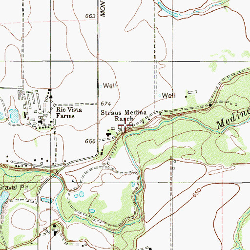 Topographic Map of Straus Medina Ranch, TX