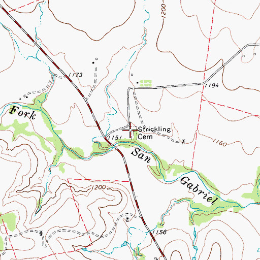 Topographic Map of Strickling Cemetery, TX
