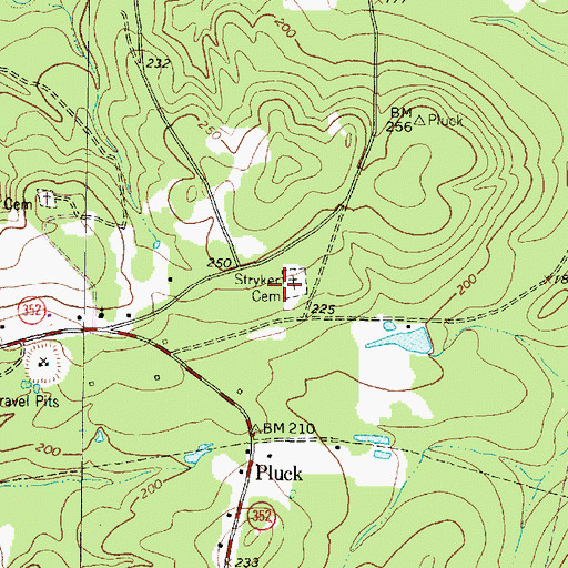 Topographic Map of Stryker Cemetery, TX