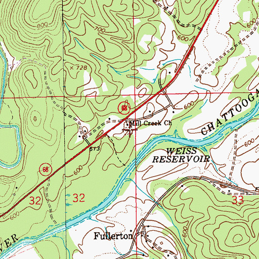 Topographic Map of Mill Creek Cemetery, AL