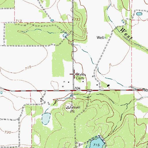 Topographic Map of Styles Cemetery, TX