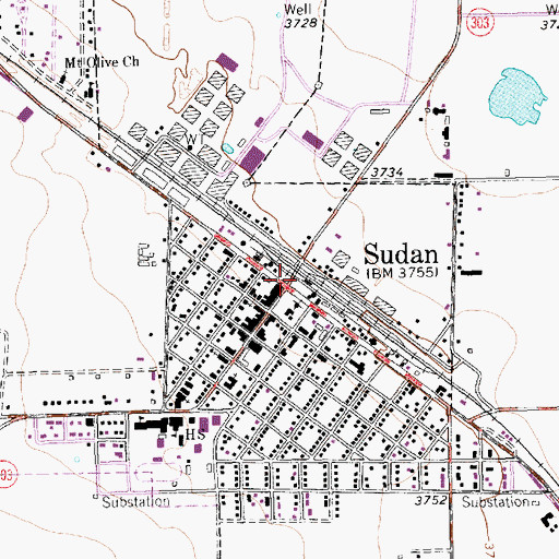 Topographic Map of Sudan, TX