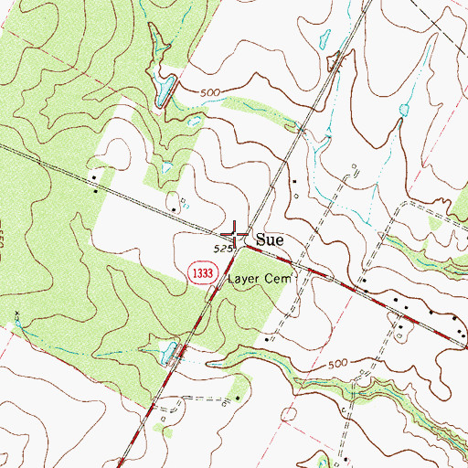 Topographic Map of Sue, TX