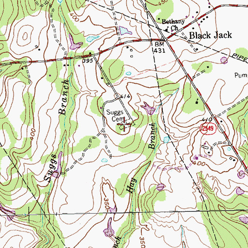 Topographic Map of Suggs Cemetery, TX