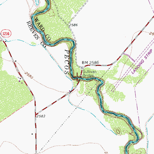 Topographic Map of Sullivan Bridge (historical), TX