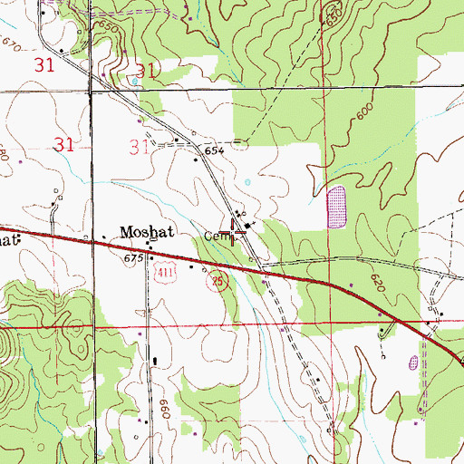 Topographic Map of Moshat Cemetery, AL